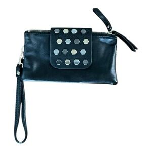 Black Wristlet/Clutch with Hexagonal Accents
